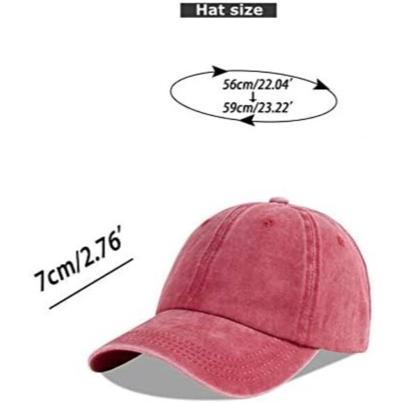 Unisex Burgundy + Black Baseball Cap Cotton Fits Washed Denim Adjustable Hat - Picture 5 of 6